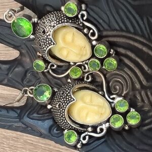 Sterling Silver Balinese Goddess Carved Bone Earrings